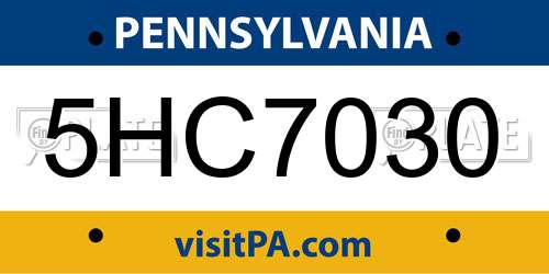 5HC7030 Pennsylvania License Plate