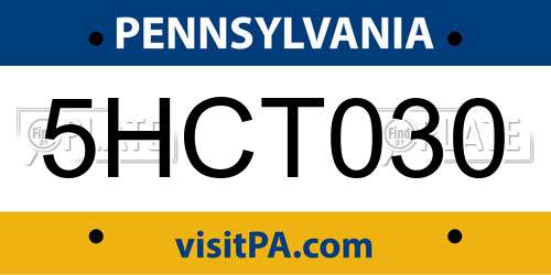 5HCT030 Pennsylvania License Plate