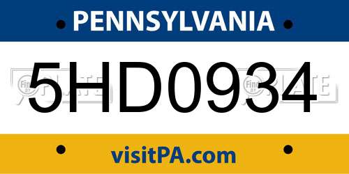 5HD0934 Pennsylvania License Plate