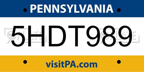 5HDT989 Pennsylvania License Plate