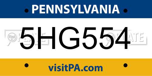 5HG554 Pennsylvania License Plate