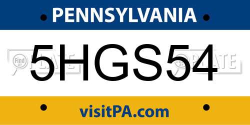 5HGS54 Pennsylvania License Plate