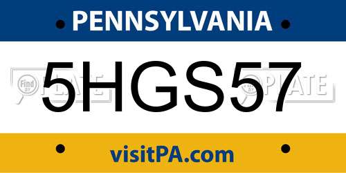 5HGS57 Pennsylvania License Plate