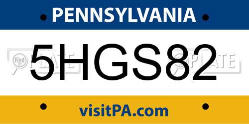 5HGS82 Pennsylvania License Plate