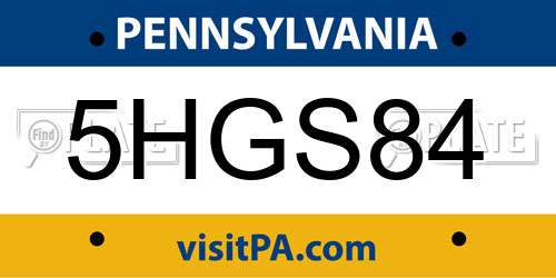5HGS84 Pennsylvania License Plate