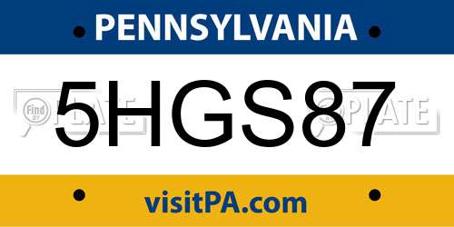 5HGS87 Pennsylvania License Plate