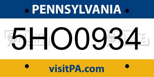 5HO0934 Pennsylvania License Plate