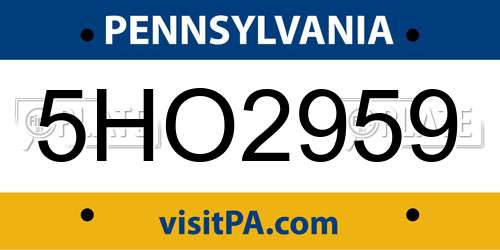 5HO2959 Pennsylvania License Plate