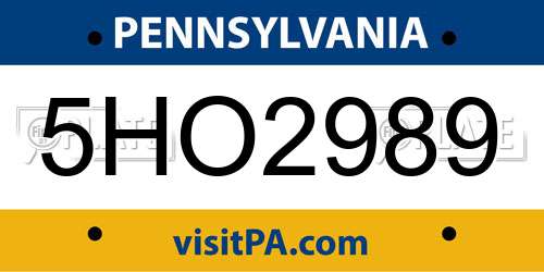 5HO2989 Pennsylvania License Plate