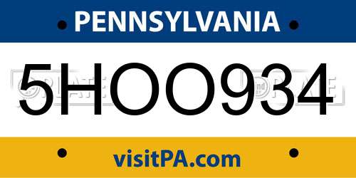 5HOO934 Pennsylvania License Plate