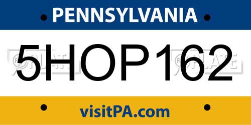 5HOP162 Pennsylvania License Plate