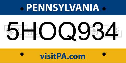 5HOQ934 Pennsylvania License Plate