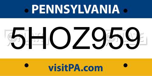 5HOZ959 Pennsylvania License Plate