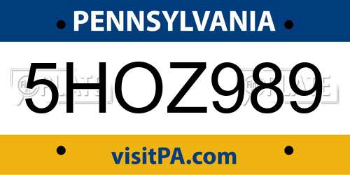 5HOZ989 Pennsylvania License Plate