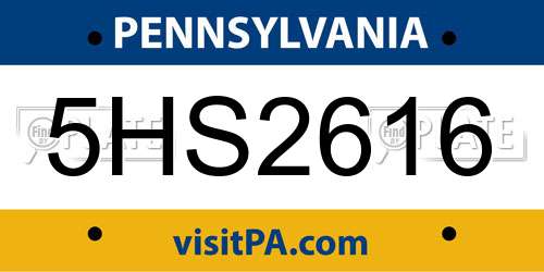 5HS2616 Pennsylvania License Plate