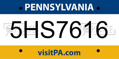 5HS7616 Pennsylvania License Plate