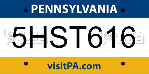 5HST616 Pennsylvania License Plate