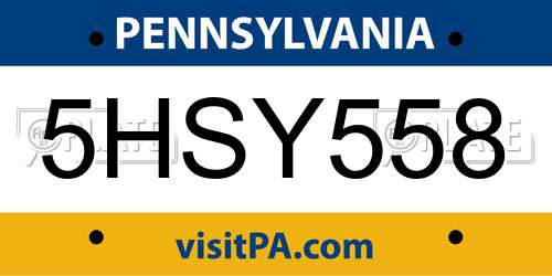 5HSY558 Pennsylvania License Plate