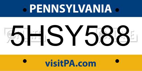 5HSY588 Pennsylvania License Plate