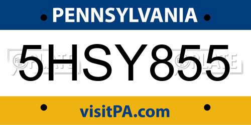 5HSY855 Pennsylvania License Plate