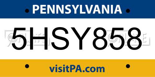 5HSY858 Pennsylvania License Plate