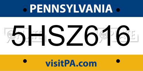 5HSZ616 Pennsylvania License Plate