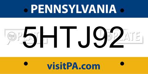 5HTJ92 Pennsylvania License Plate