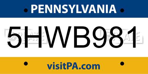 5HWB981 Pennsylvania License Plate