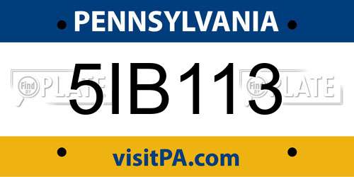 5IB113 Pennsylvania License Plate