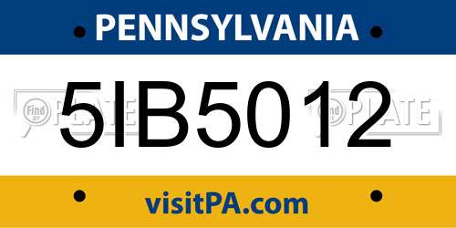 5IB5012 Pennsylvania License Plate