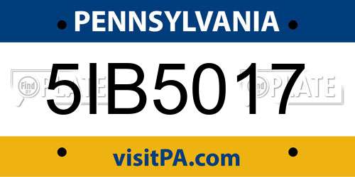 5IB5017 Pennsylvania License Plate