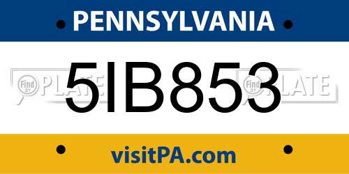 5IB853 Pennsylvania License Plate