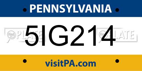 5IG214 Pennsylvania License Plate