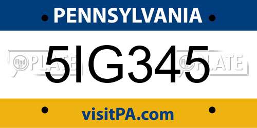 5IG345 Pennsylvania License Plate