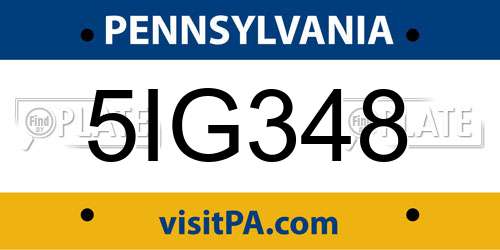 5IG348 Pennsylvania License Plate
