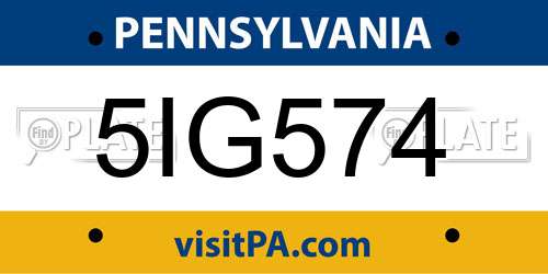 5IG574 Pennsylvania License Plate