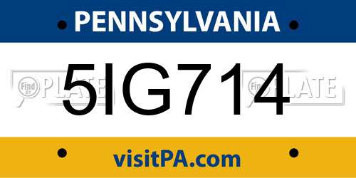 5IG714 Pennsylvania License Plate