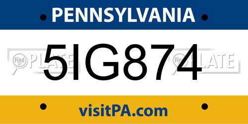 5IG874 Pennsylvania License Plate