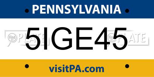5IGE45 Pennsylvania License Plate