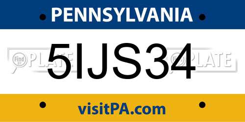 5IJS34 Pennsylvania License Plate
