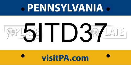 5ITD37 Pennsylvania License Plate