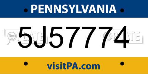 5J57774 Pennsylvania License Plate