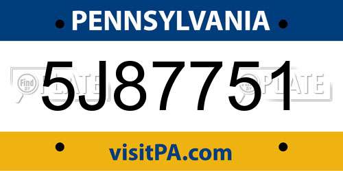 5J87751 Pennsylvania License Plate