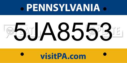 5JA8553 Pennsylvania License Plate