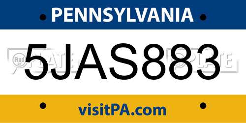 5JAS883 Pennsylvania License Plate