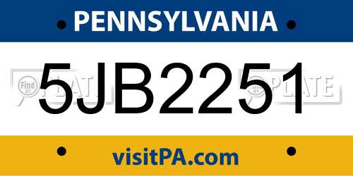 5JB2251 Pennsylvania License Plate