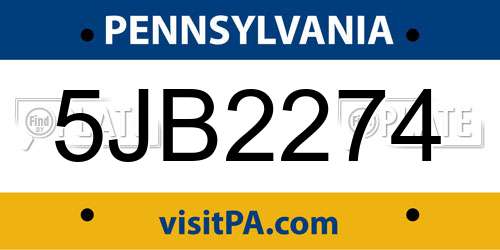 5JB2274 Pennsylvania License Plate