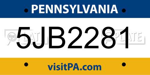 5JB2281 Pennsylvania License Plate