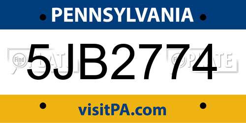 5JB2774 Pennsylvania License Plate