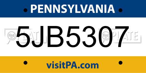 5JB5307 Pennsylvania License Plate